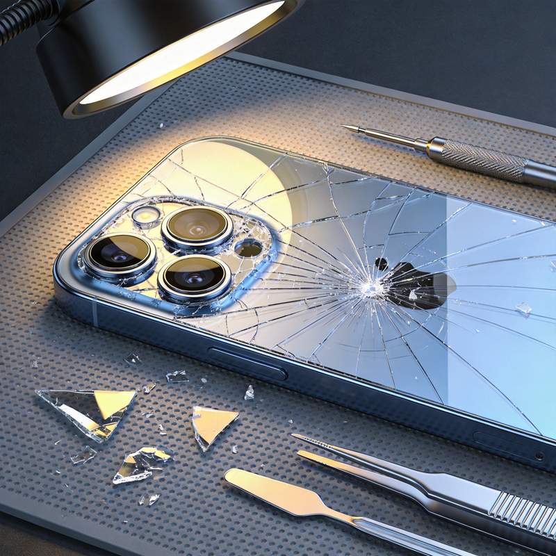 iPhone 17 Pro 后盖玻璃碎裂更换维修前
