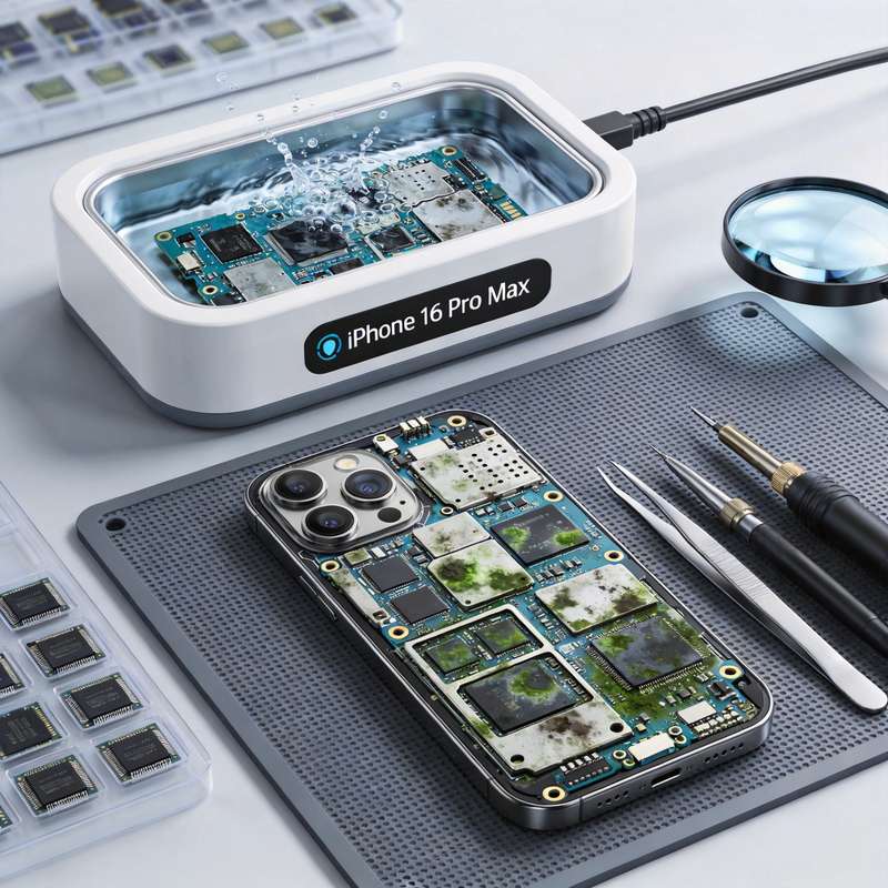 iPhone 16 Pro Max 严重进水多IC更换维修前